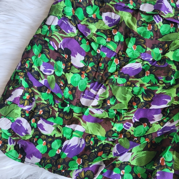 Zara Black and Green Floral Ruffled Layered Mini Skirt Ladies M - Picture 9 of 12